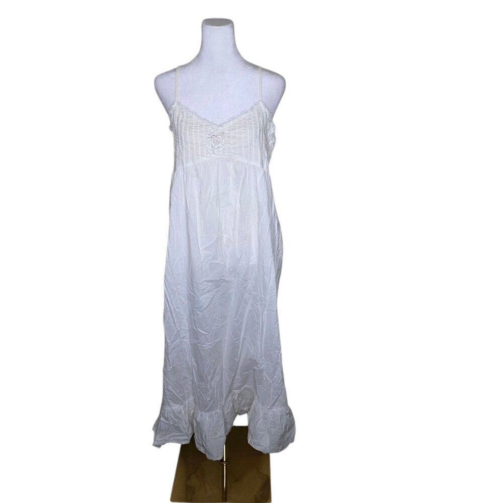 Vintage 80s Victorias Secret Cotton Long Nightgown Womens Size S White Gold Labe